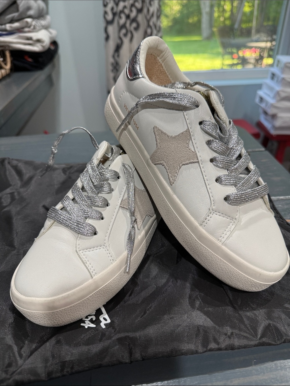 Vintage Havana White Sneakers with Gray Star & Silver Laces